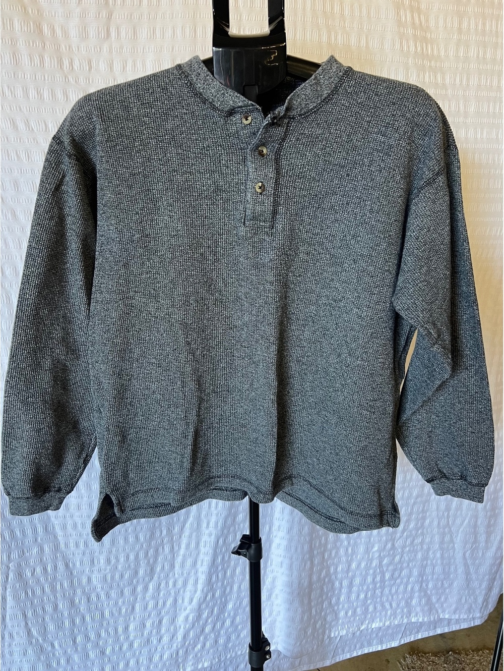 Vintage Chesterfield Men’s L Gray Waffle Knit Thermal Henley Long Sleeve